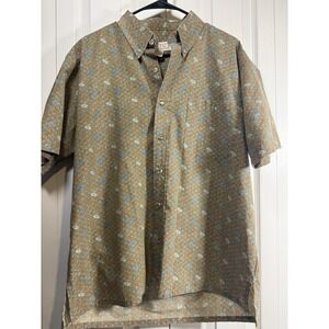 VTG Men's Shirt M Brown Geometric Floral Button Down 65/35 Poly Cotton L'Essence
